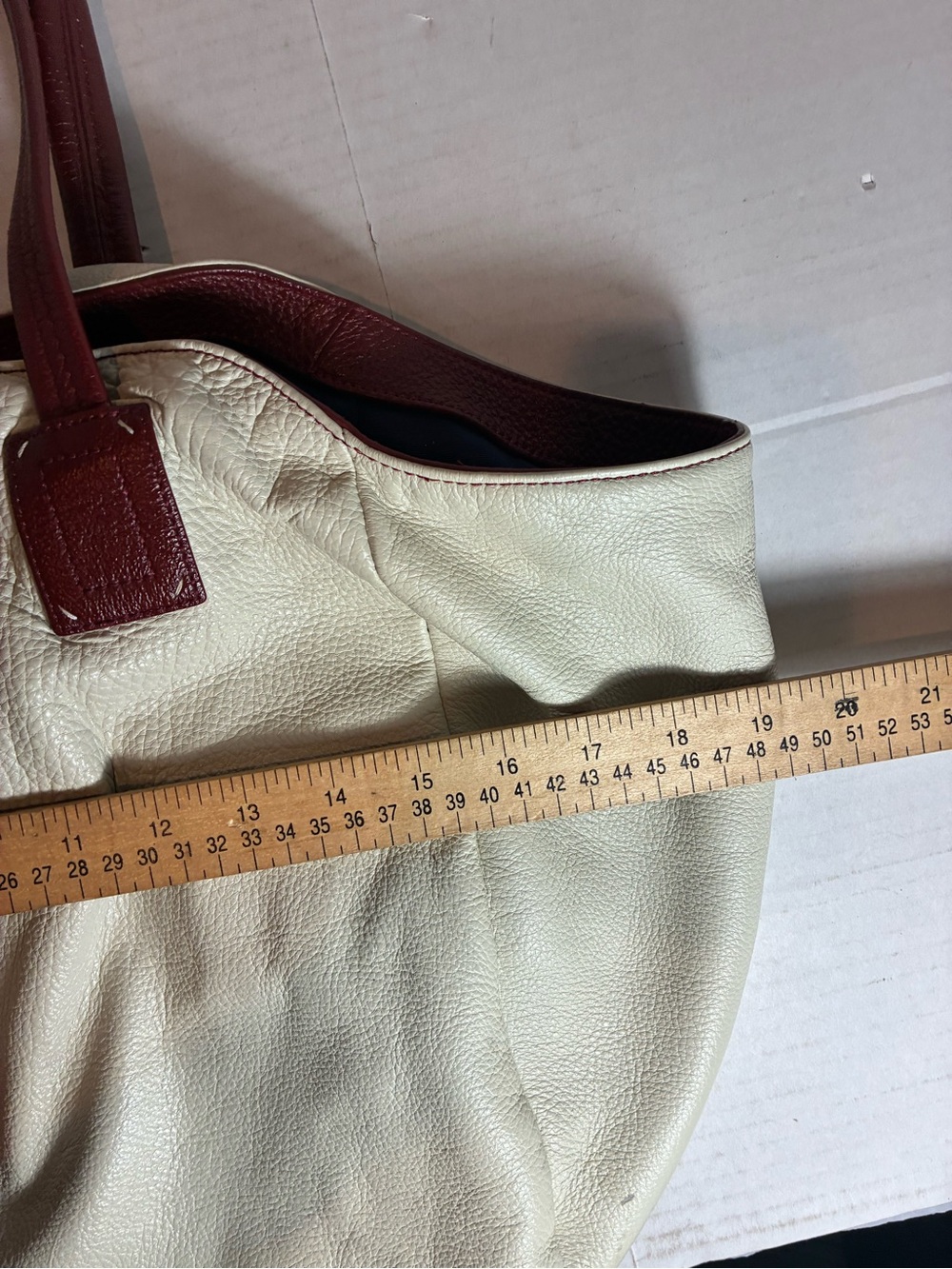 Splendid Large Colorblock Leather Tote Shoulder Bag Burgundy Cream Discontinued - Picture 12 of 15